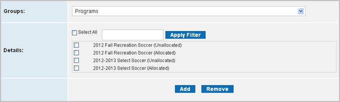 Auto grouping by program, age group, team, open orders, volunteer role and more...
