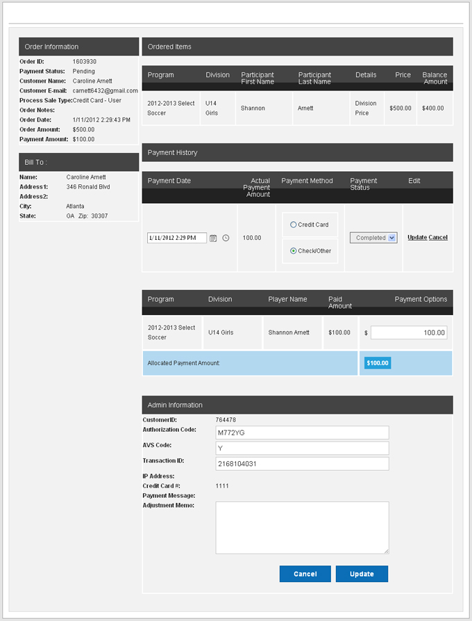 Order Payment Adjustment