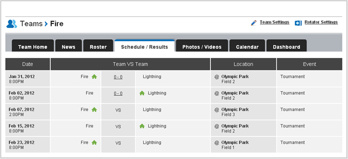 Post Schedules and Rosters to Player's Account Page