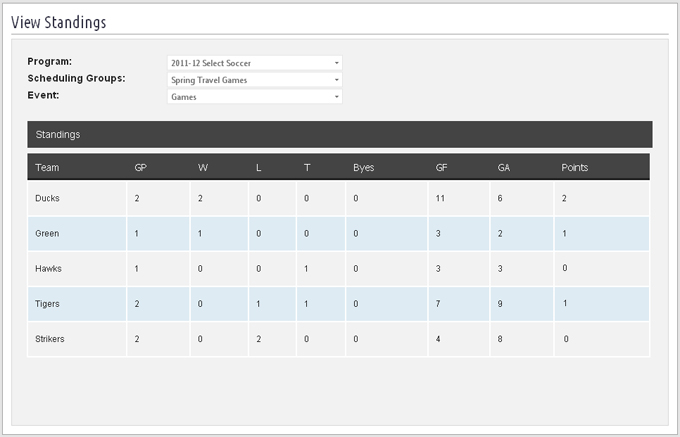 View Standings