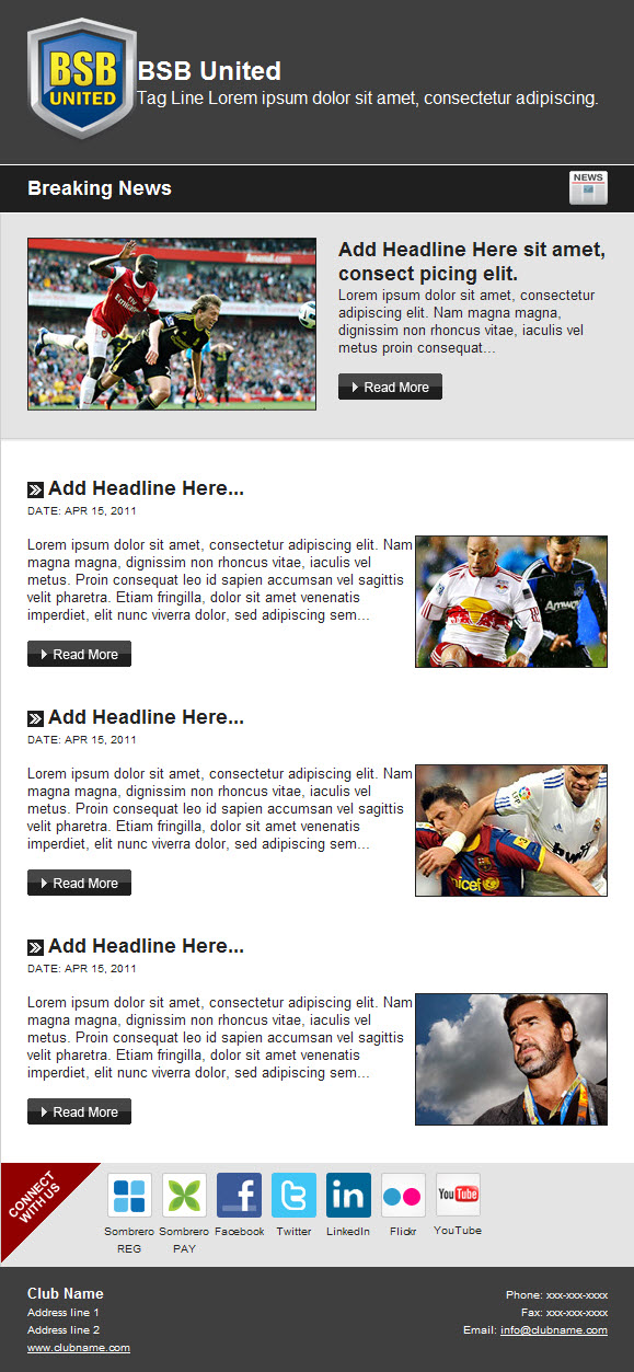 Professional email templates with your club's logo